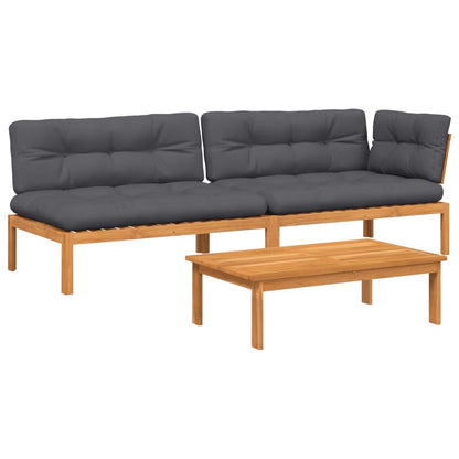 vidaXL Salon de jardin 3 pcs en palettes avec coussins Bois d'acacia