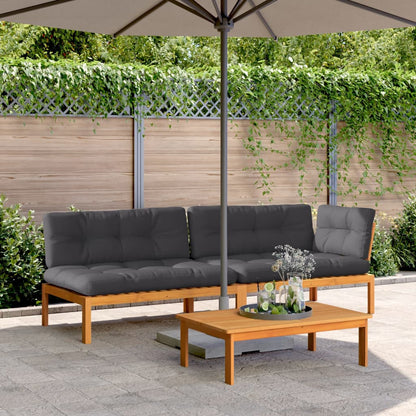 vidaXL Salon de jardin 3 pcs en palettes avec coussins Bois d'acacia