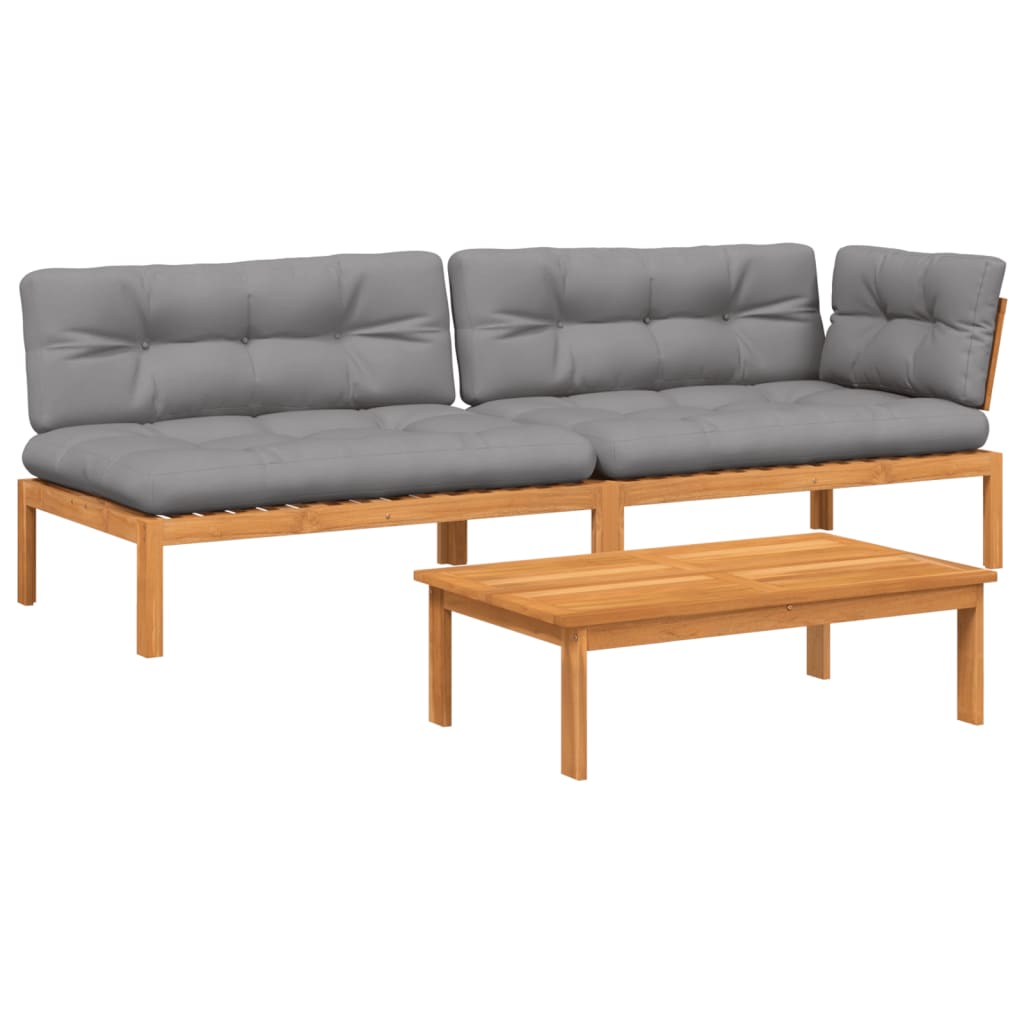 vidaXL Ensemble de canapés de jardin 3 pièces en palettes avec coussins, bois d'acacia