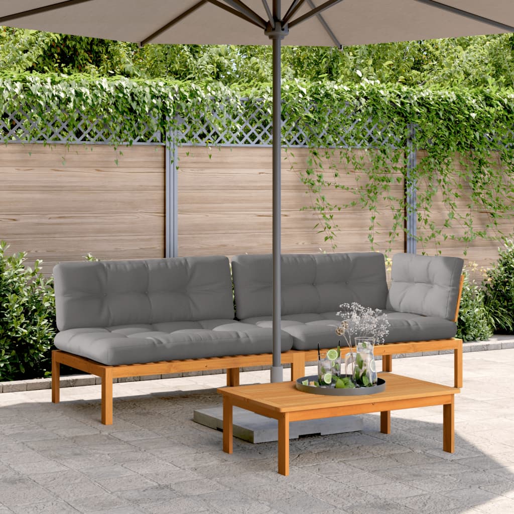 vidaXL Ensemble de canapés de jardin 3 pièces en palettes avec coussins, bois d'acacia