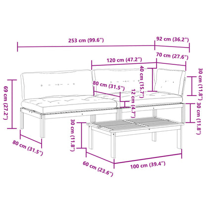 vidaXL Ensemble de canapés de jardin 3 pcs avec coussins en bois d'acacia