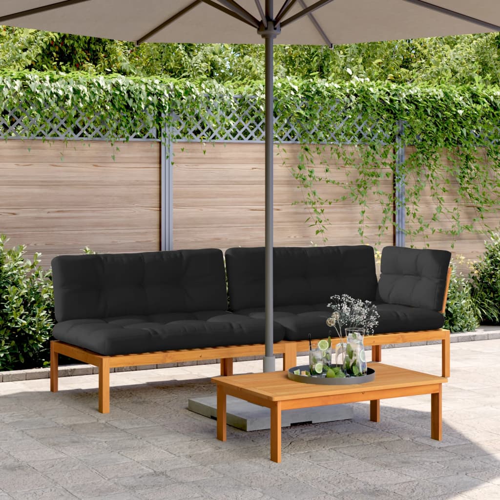 vidaXL Salon de jardin 3 pièces en palettes avec coussins Bois d'acacia