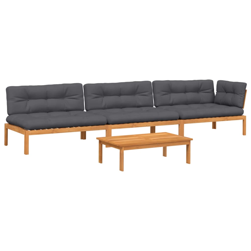 vidaXL Salon de jardin 4 pcs en palettes avec coussins Bois d'acacia