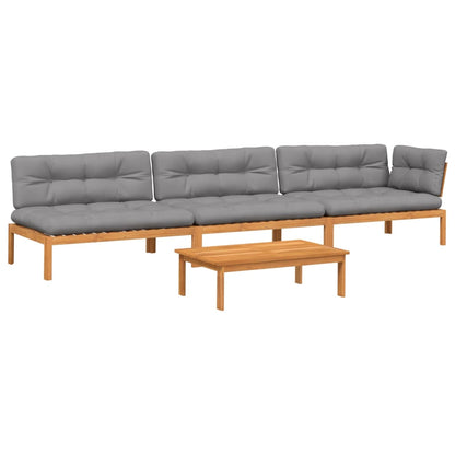 vidaXL Canapé de jardin 4 pièces en palettes avec coussins Bois d'acacia