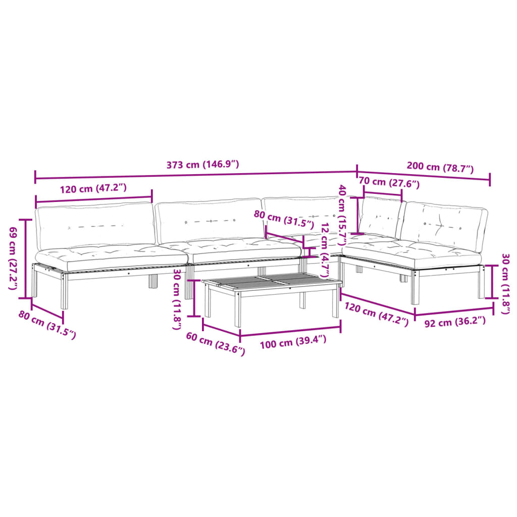 vidaXL Ensemble de canapé de jardin 5 pièces en palettes avec coussins bois d'acacia