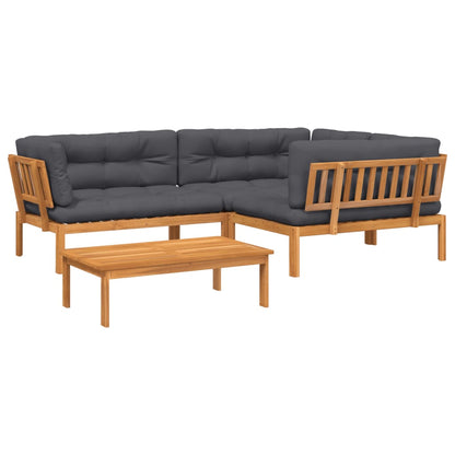 vidaXL Salon de jardin 4 pcs en palettes avec coussins Bois d'acacia