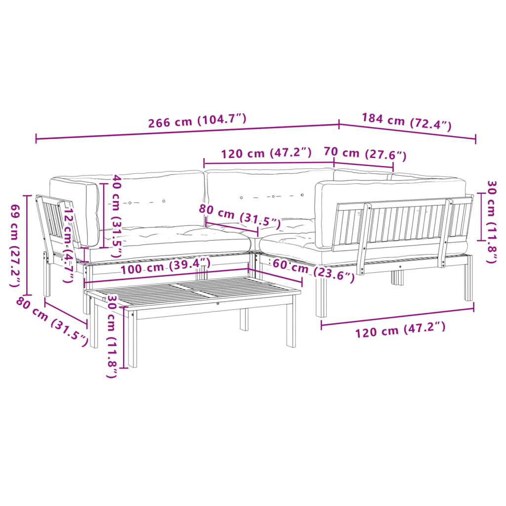 vidaXL Ensemble de canapés de jardin 4 pièces en palettes avec coussins en bois d'acacia