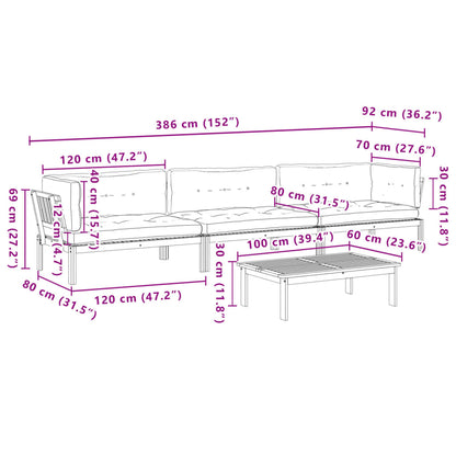 vidaXL Ensemble de canapé de jardin 4 pcs en palettes avec coussins bois d'acacia