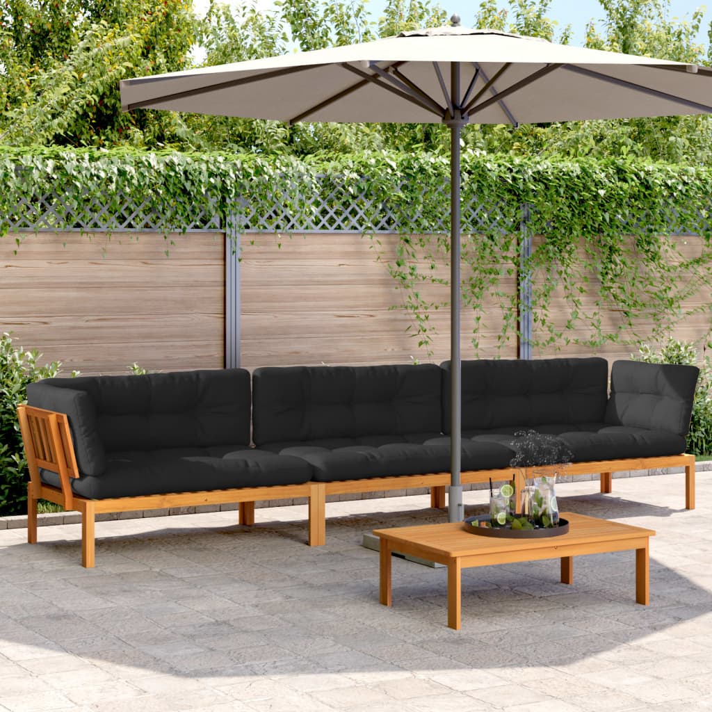 vidaXL Salon de jardin 4 pièces en palettes avec coussins Bois d'acacia