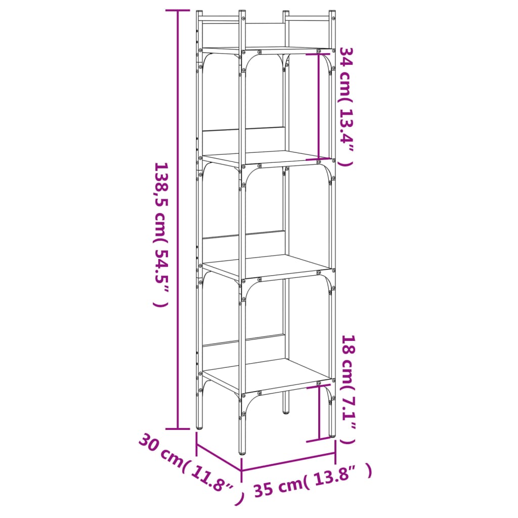 vidaXL Bücherregal 4 Böden Räuchereiche 35x30x138,5 cm Holzwerkstoff
