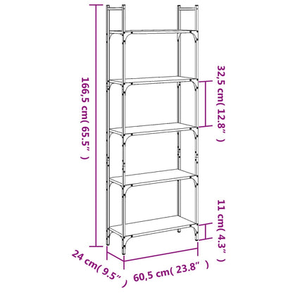 vidaXL Bücherregal 5 Böden Räuchereiche 60,5x24x166,5 cm Holzwerkstoff