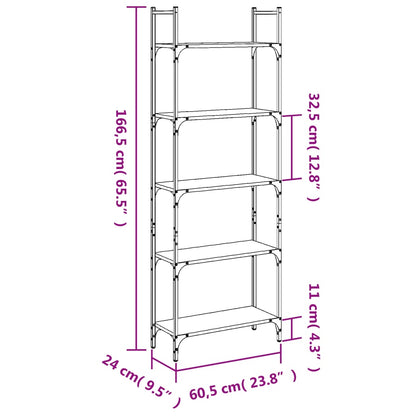 vidaXL Bücherregal 5 Böden Braun Eichen-Optik 60,5x24x166,5 cm
