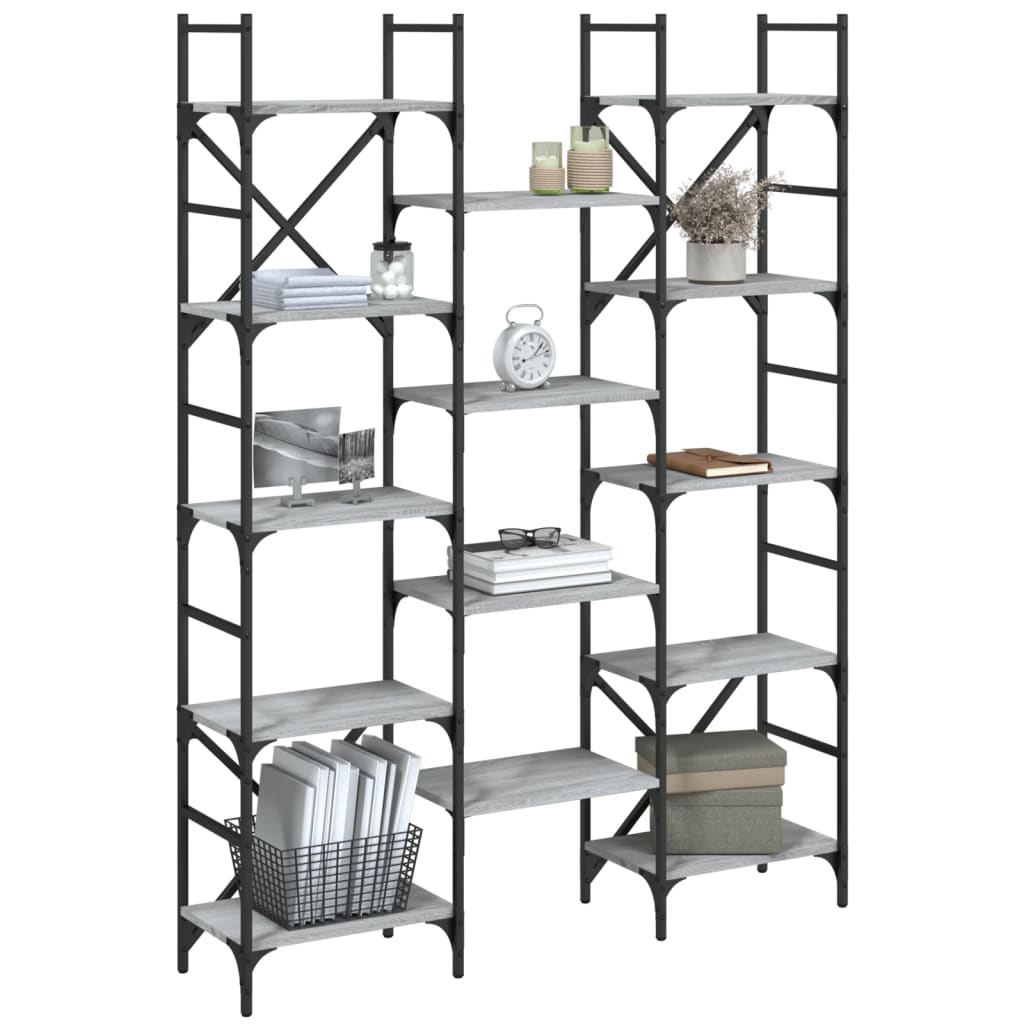 vidaXL Bücherregal Grau Sonoma 127,5x28,5x172,5 cm Holzwerkstoff