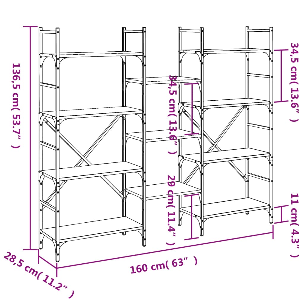 vidaXL Bücherregal Braun Eichen-Optik 160x28,5x136,5 cm Holzwerkstoff
