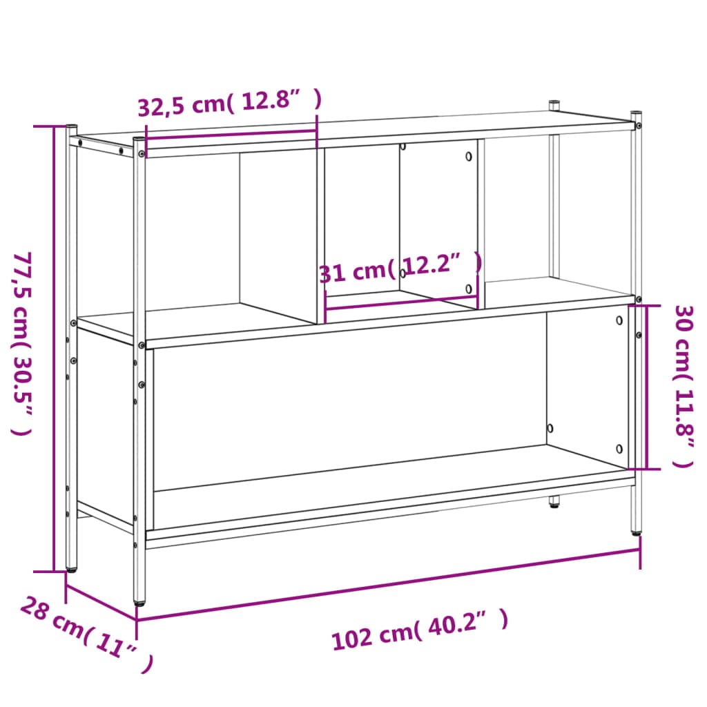 vidaXL Bücherregal Braun Eichen-Optik 102x28x77,5 cm Holzwerkstoff