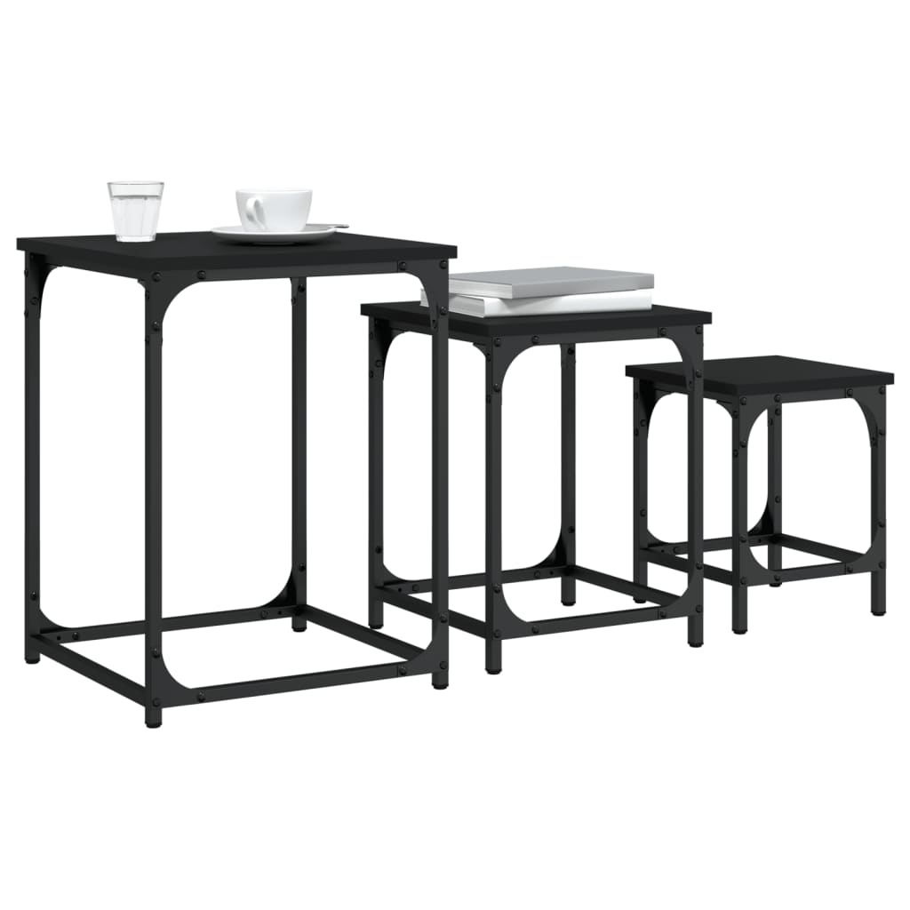 vidaXL Tables gigognes 3 pcs Noir Bois d'ingénierie