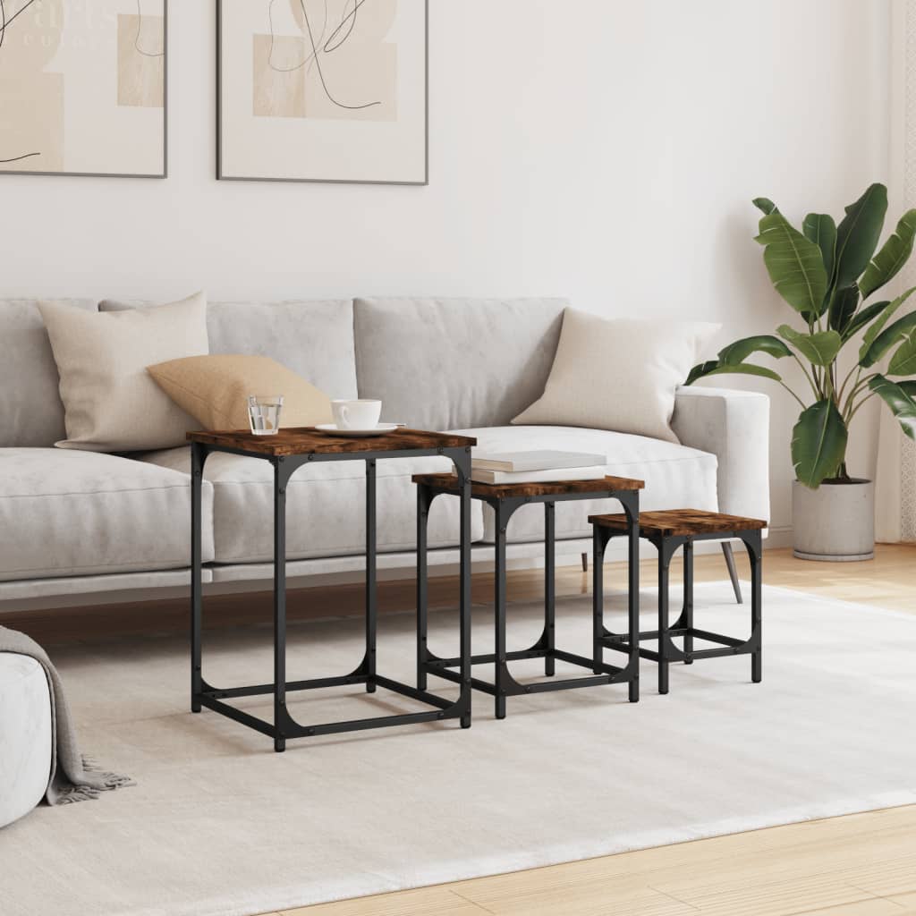 vidaXL Tables gigognes 3 pcs Chêne fumé Bois d'ingénierie