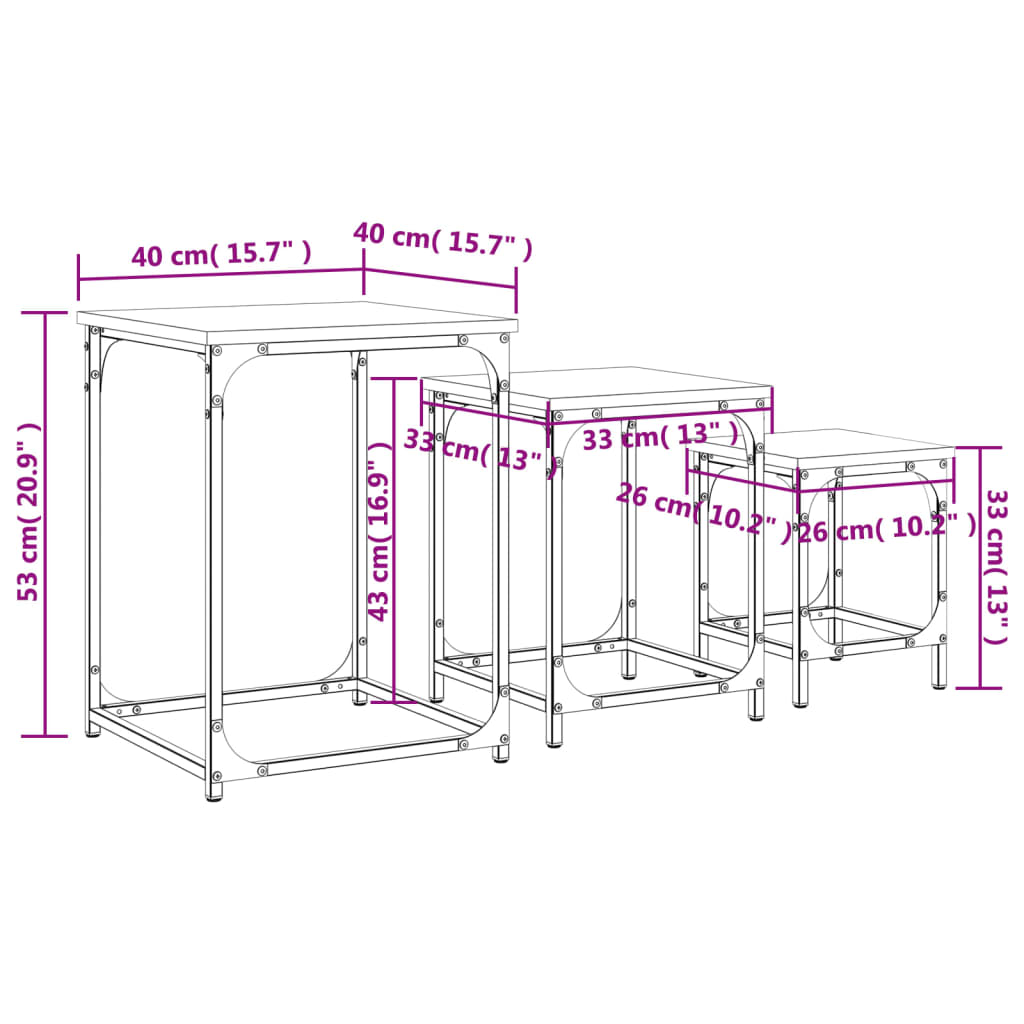 vidaXL Tables gigognes 3 pcs Chêne fumé Bois d'ingénierie