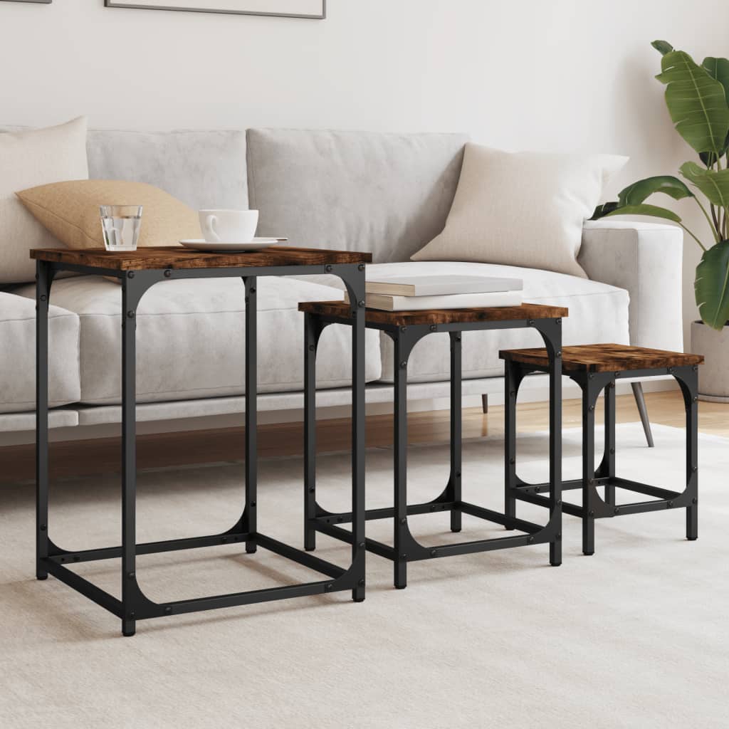 vidaXL Tables gigognes 3 pcs Chêne fumé Bois d'ingénierie