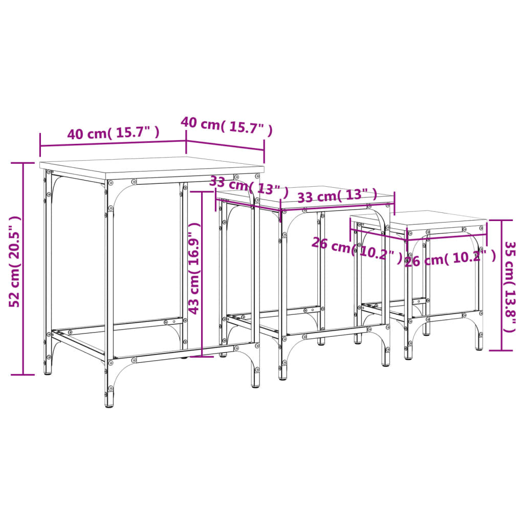 vidaXL Satztische 3 Stk. Räuchereiche Holzwerkstoff