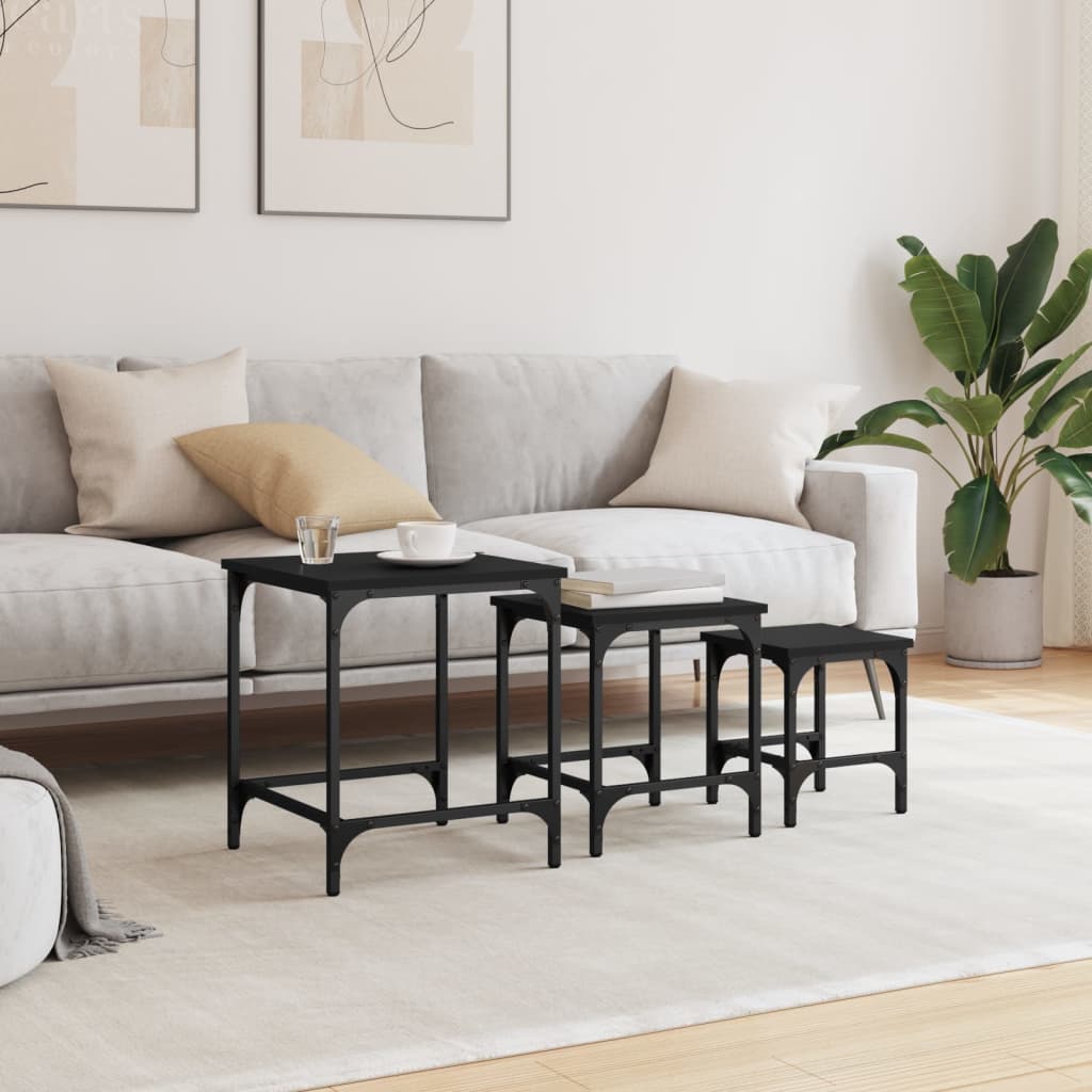 vidaXL Tables gigognes 3 pcs Noir Bois d'ingénierie