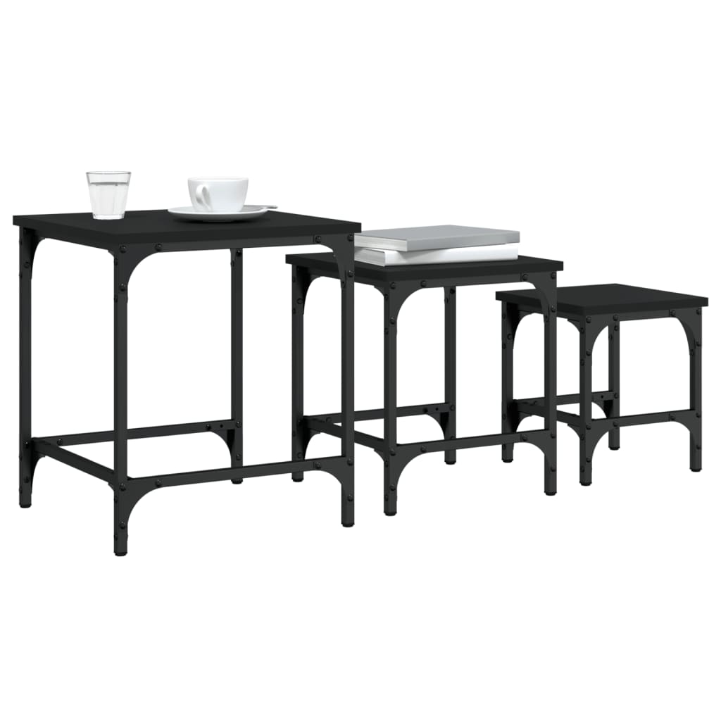 vidaXL Tables gigognes 3 pcs Noir Bois d'ingénierie