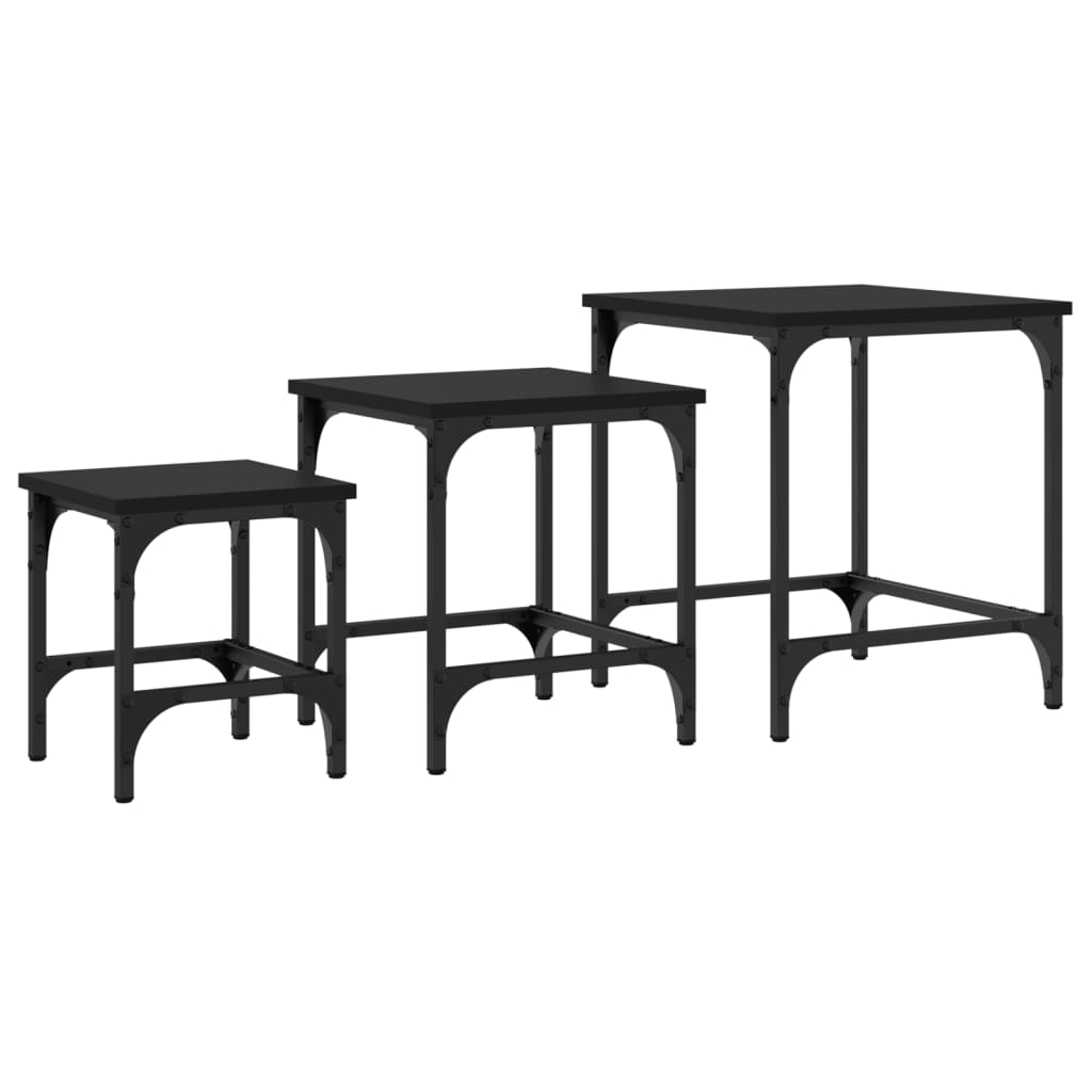 vidaXL Tables gigognes 3 pcs Noir Bois d'ingénierie