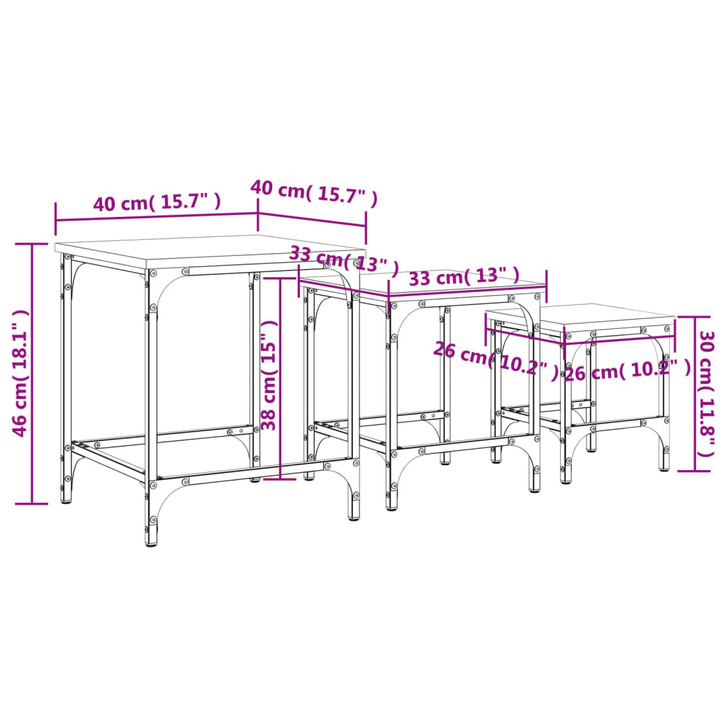 vidaXL Tables gigognes 3 pcs Noir Bois d'ingénierie