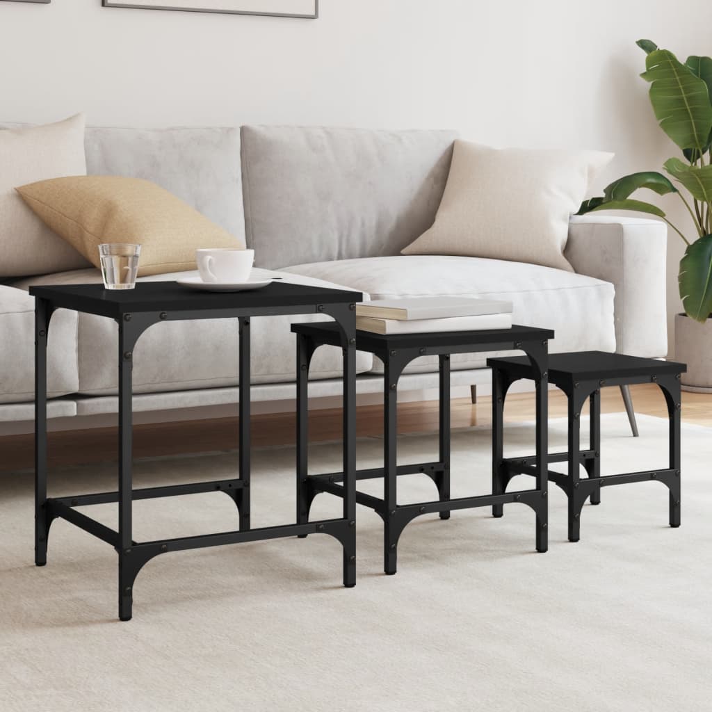 vidaXL Tables gigognes 3 pcs Noir Bois d'ingénierie