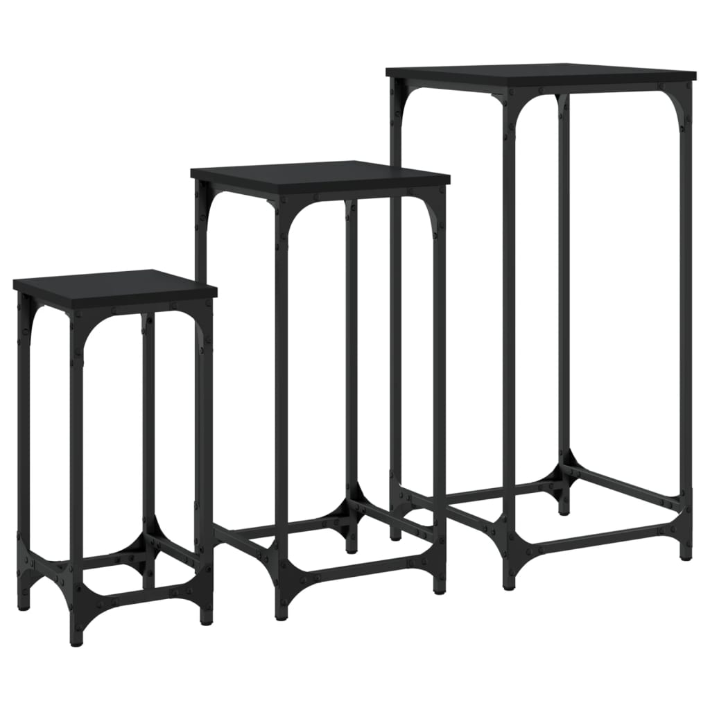 vidaXL Satztische 3 Stk. Schwarz Holzwerkstoff