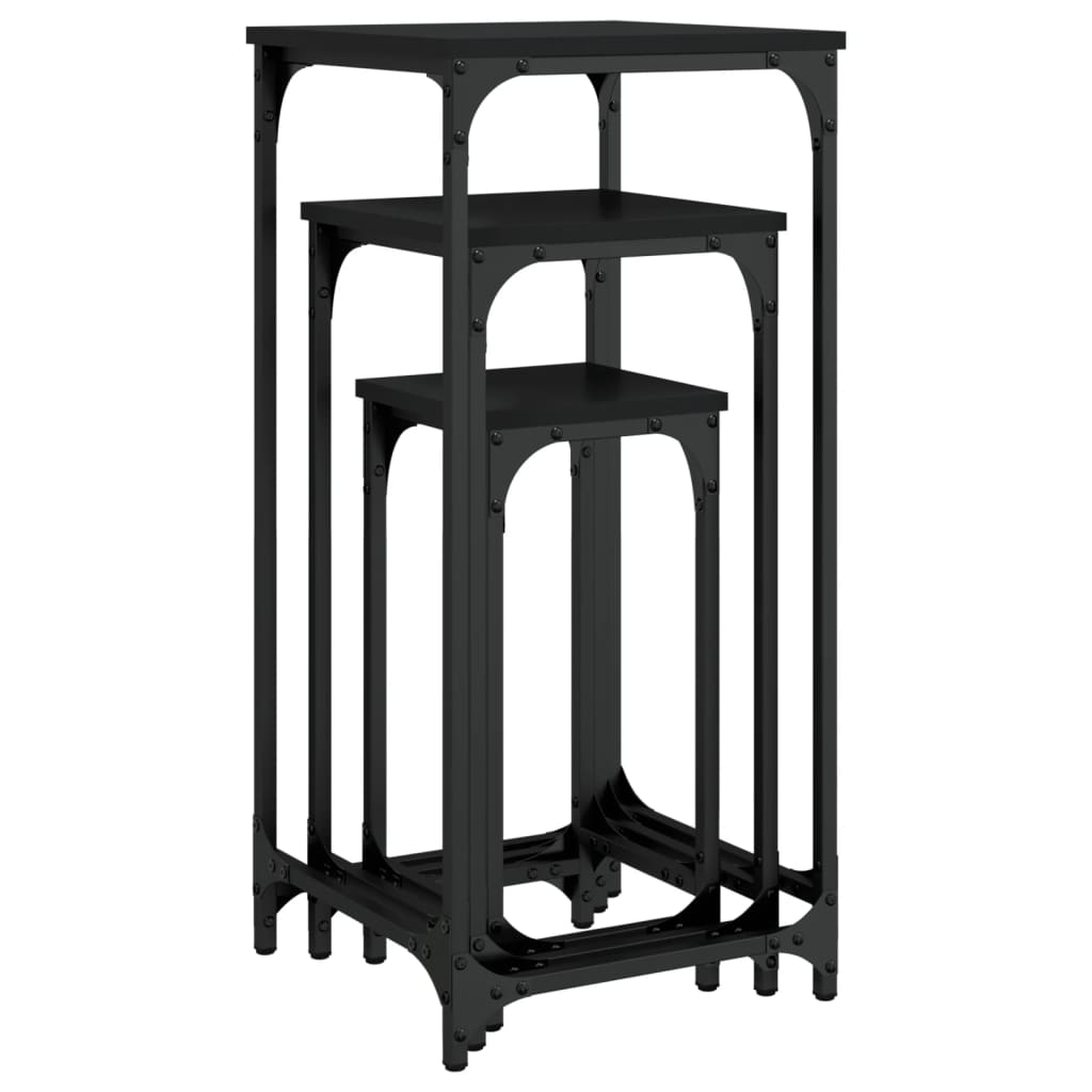 vidaXL Satztische 3 Stk. Schwarz Holzwerkstoff