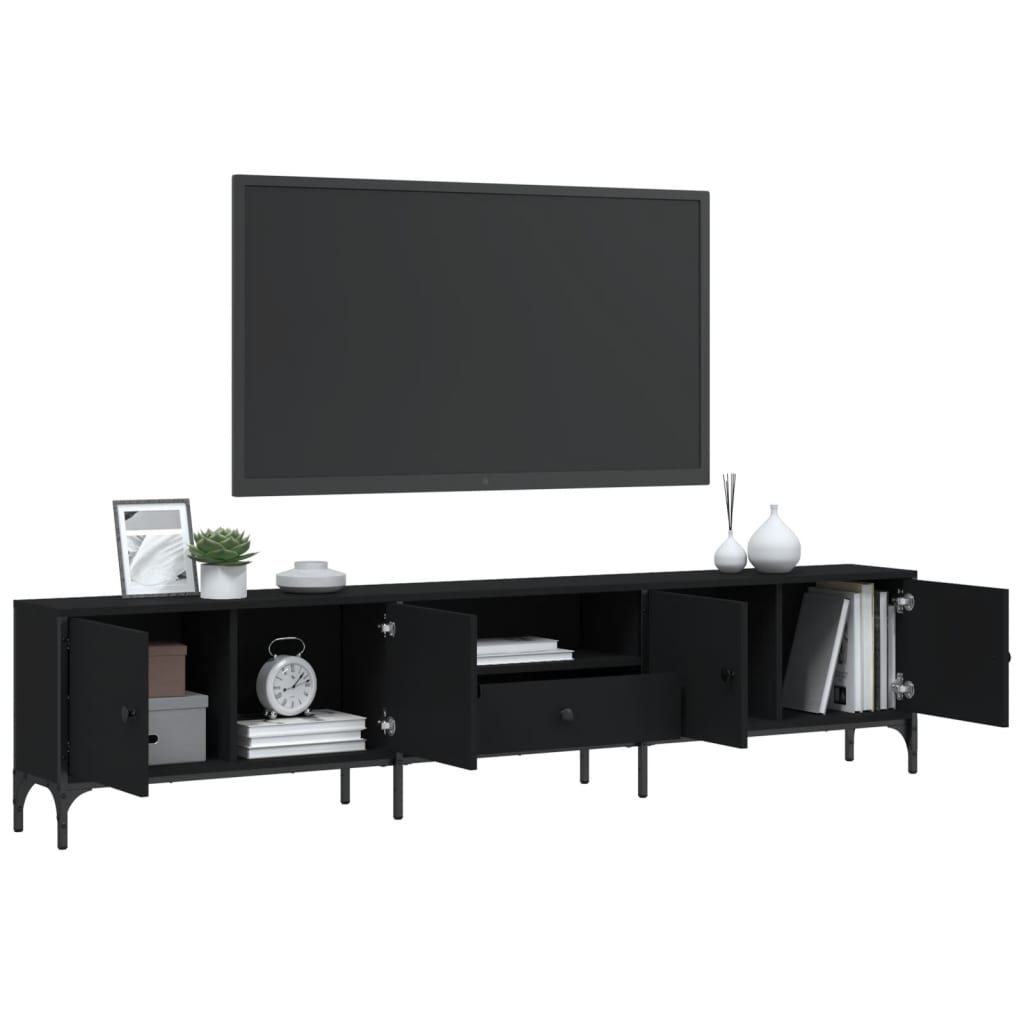 vidaXL Meuble TV avec tiroir Noir 200x25x44 cm Bois d'ingénierie