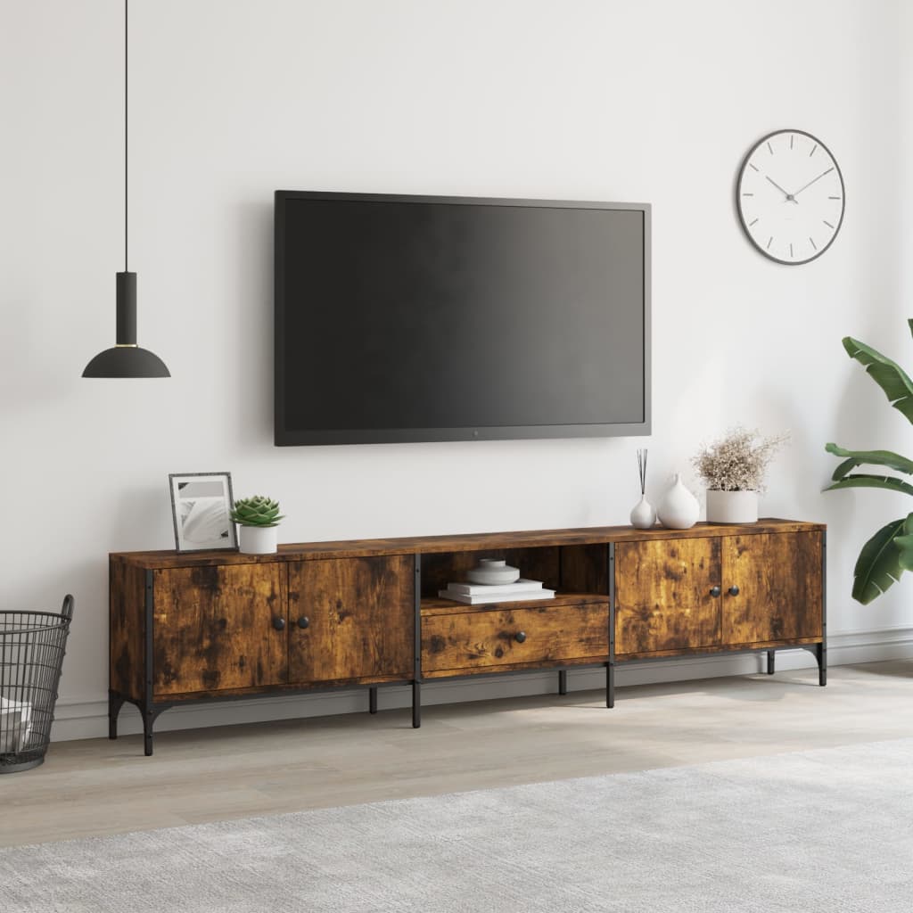 Meuble TV vidaXL avec tiroir chêne fumé 200x25x44cm bois d'ingénierie
