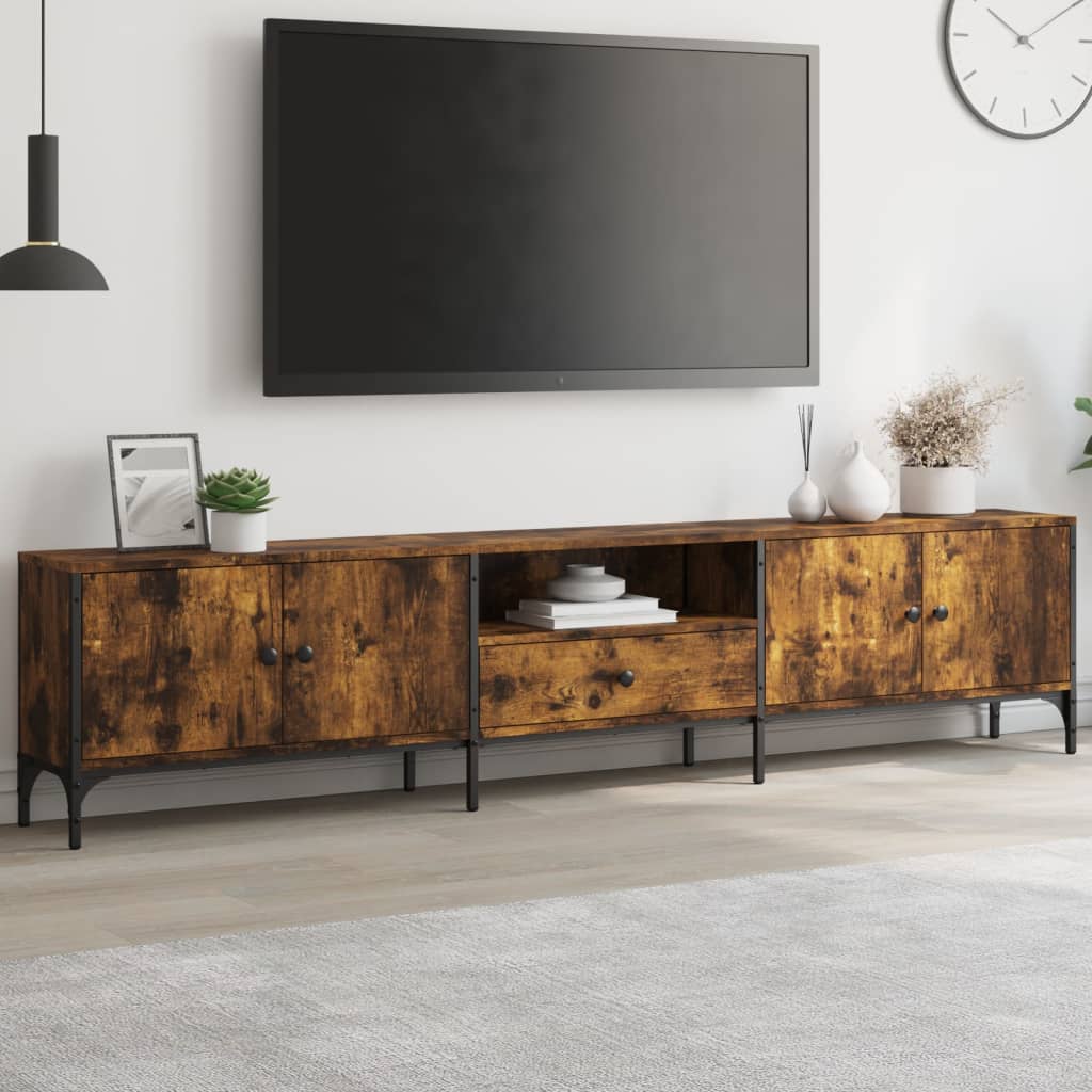 Meuble TV vidaXL avec tiroir chêne fumé 200x25x44cm bois d'ingénierie
