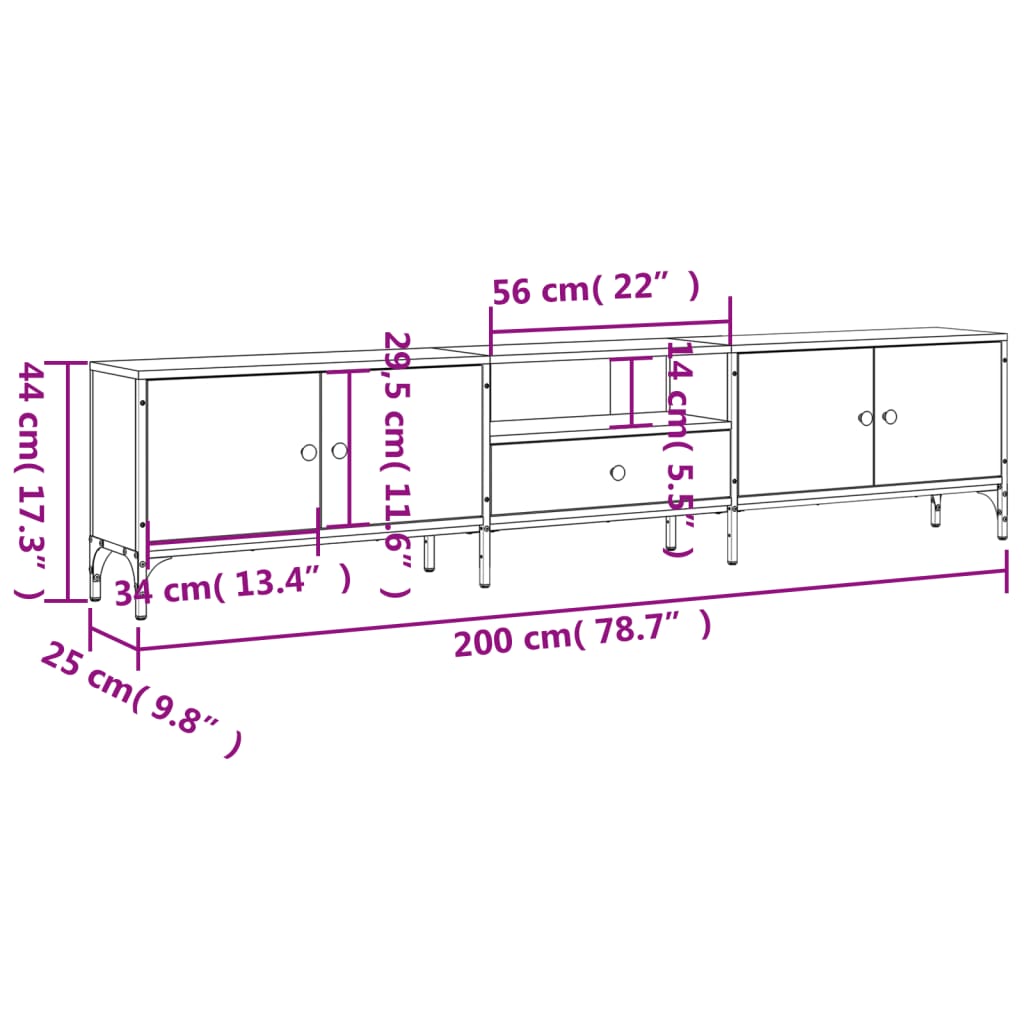 vidaXL TV-Schrank mit Schublade Grau Sonoma 200x25x44 cm Holzwerkstoff
