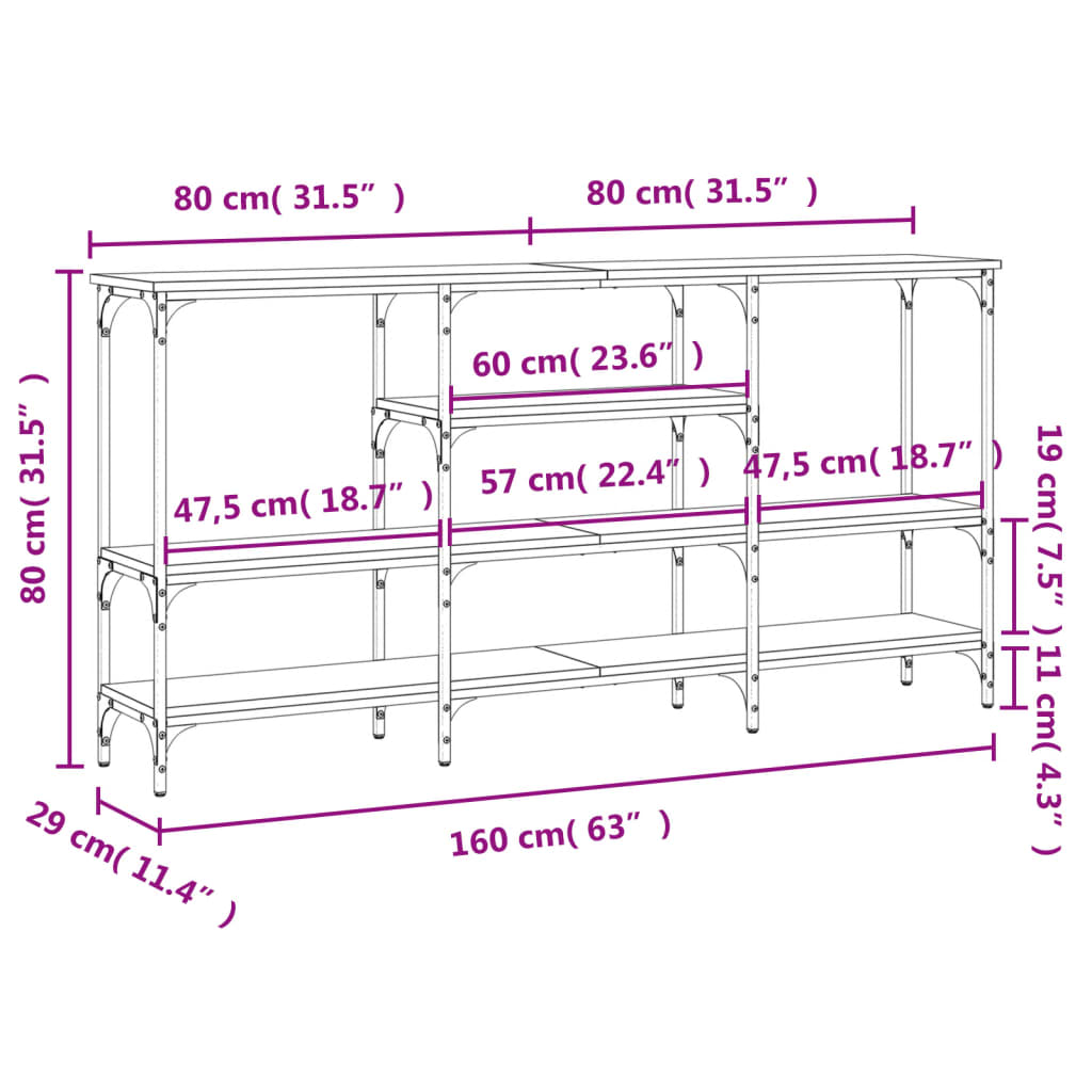 vidaXL Konsolentisch Grau Sonoma 160x29x80 cm Holzwerkstoff