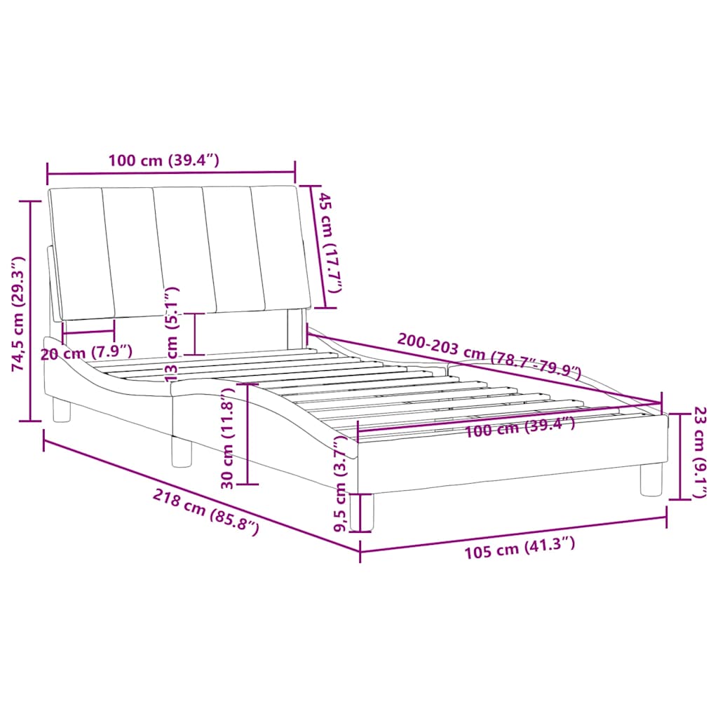 vidaXL Bettgestell ohne Matratze "Hanko" Dunkelgrau 100x203 cm Samt