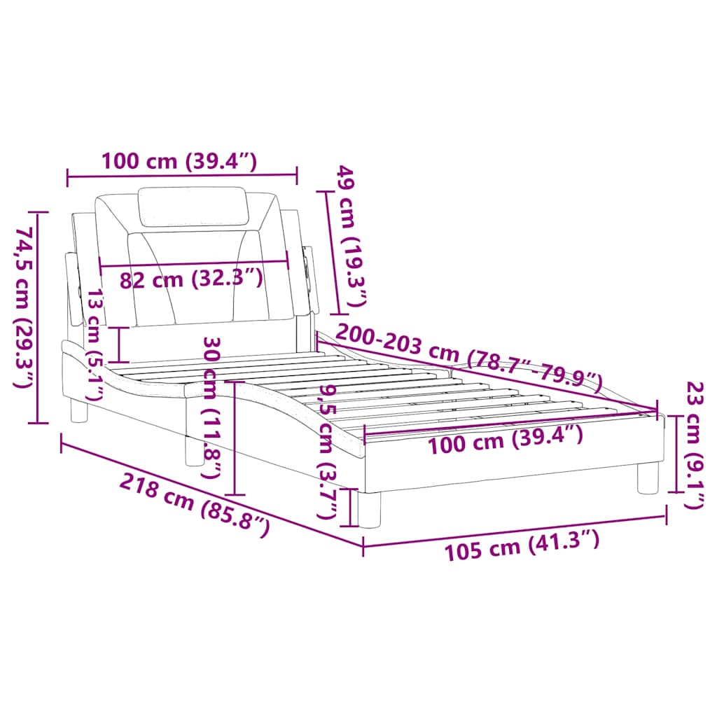 vidaXL Bettgestell "Viana" ohne Matratze Schwarz 100x203 cm Kunstleder