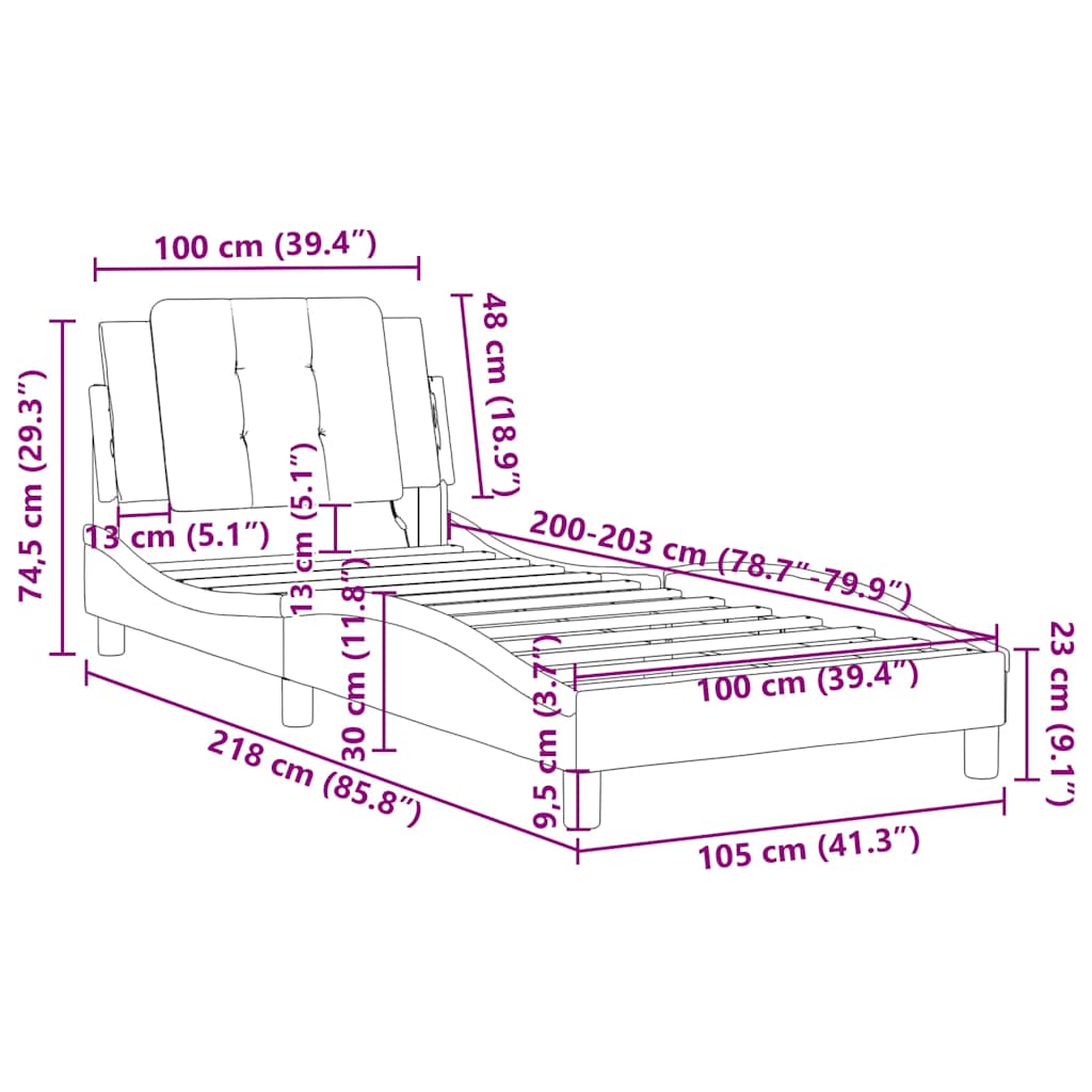vidaXL Bettgestell ohne Matratze "Zadar" Schwarz 100x203 cm Kunstleder