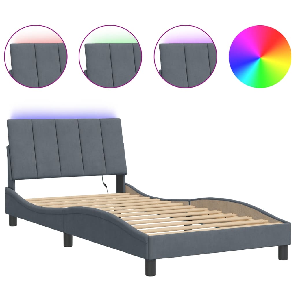 vidaXL Bettgestell mit LED ohne Matratze "Hanko" Dunkelgrau 100x203 cm Samt