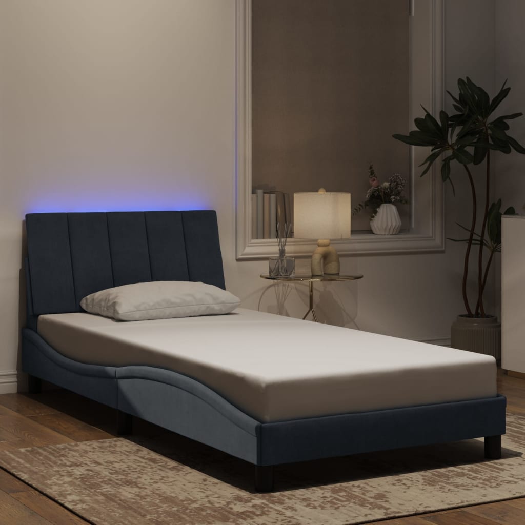 vidaXL Bettgestell mit LED ohne Matratze "Hanko" Dunkelgrau 100x203 cm Samt