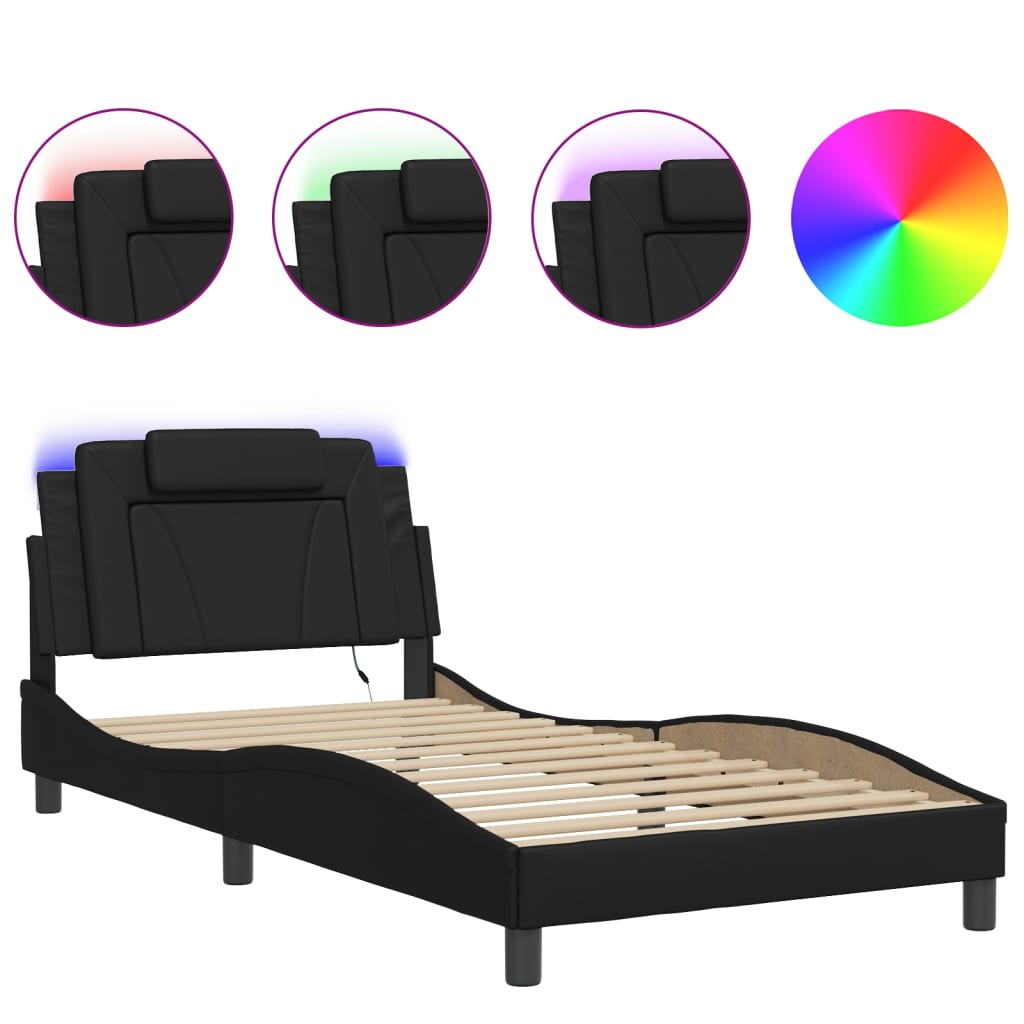 vidaXL Bettgestell "Viana" mit LED ohne Matratze Schwarz 100x203 cm