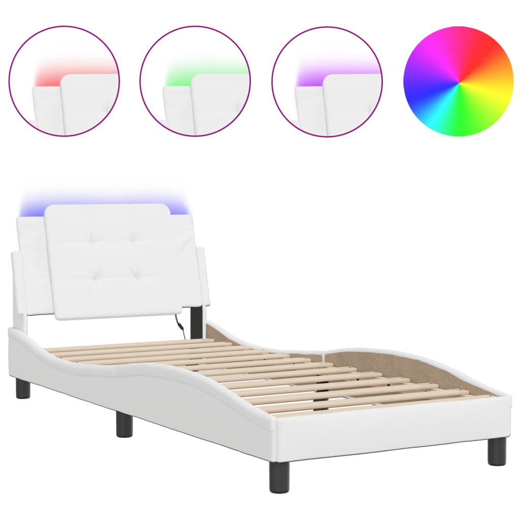 vidaXL Bettgestell mit LED ohne Matratze "Zadar" Weiß 100x203 cm
