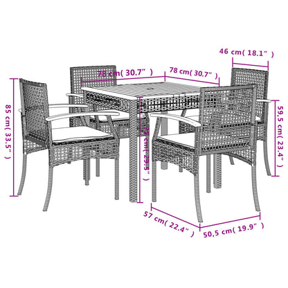 vidaXL 5-tlg. Garten-Essgruppe mit Kissen Schwarz Poly Rattan