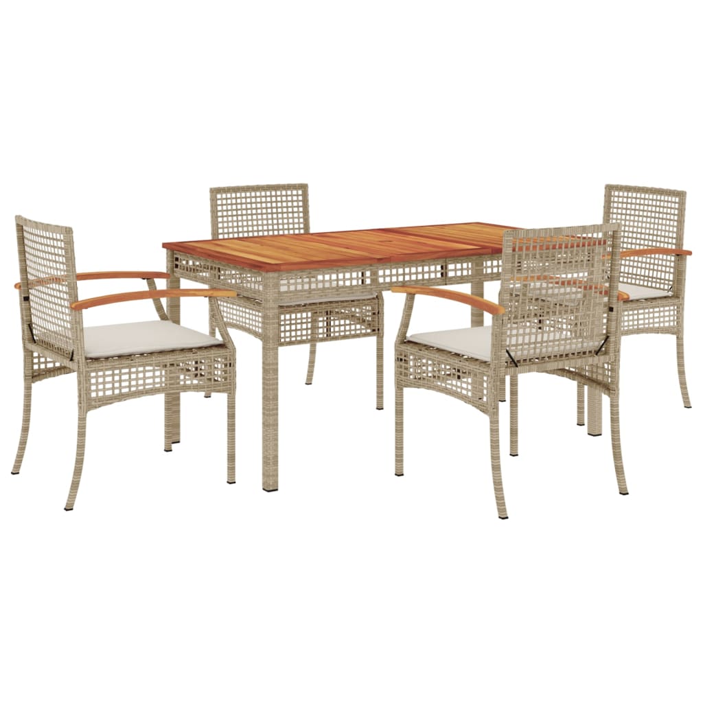 vidaXL Ensemble repas de jardin 5 pcs avec coussins Résine tressée Beige