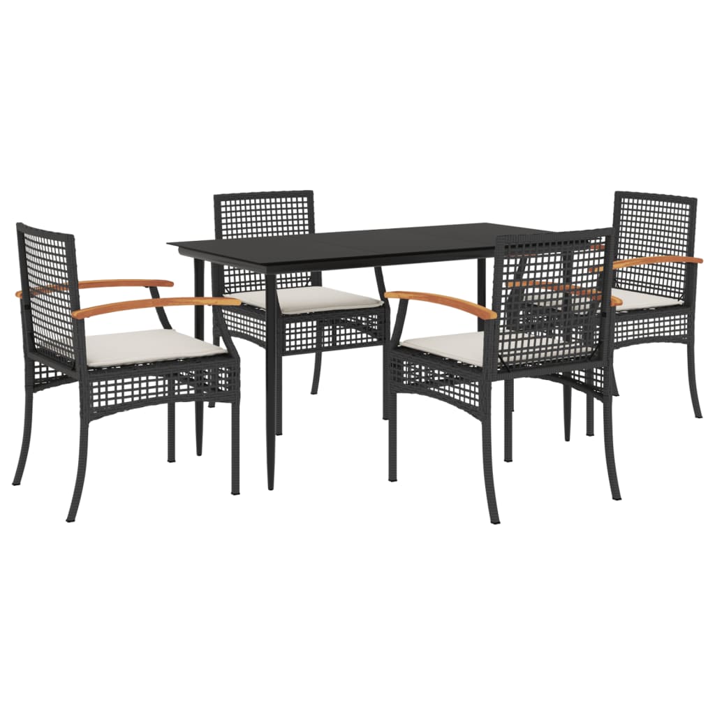 vidaXL 5-tlg. Garten-Essgruppe mit Kissen Schwarz Poly Rattan