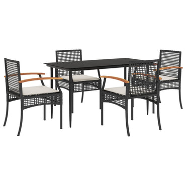 vidaXL 5-tlg. Garten-Essgruppe mit Kissen Schwarz Poly Rattan