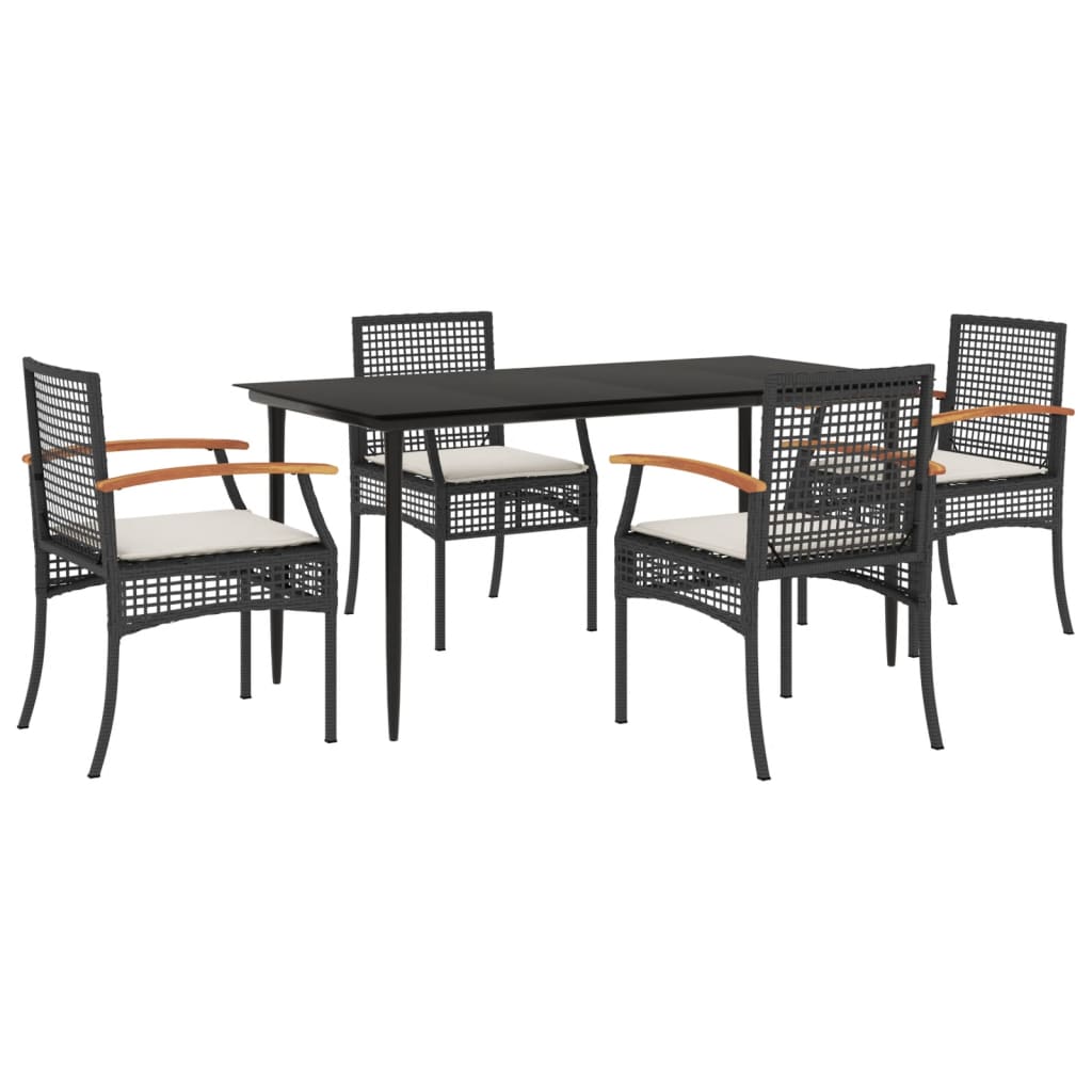 vidaXL 5-tlg. Garten-Essgruppe mit Kissen Schwarz Poly Rattan