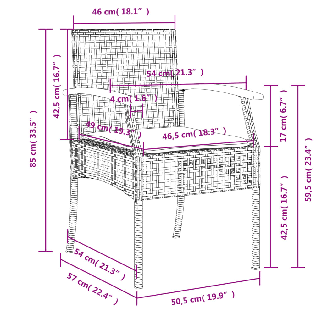 vidaXL 5-tlg. Garten-Essgruppe mit Kissen Schwarz Poly Rattan