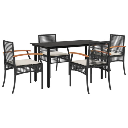 vidaXL 5-tlg. Garten-Essgruppe mit Kissen Schwarz Poly Rattan